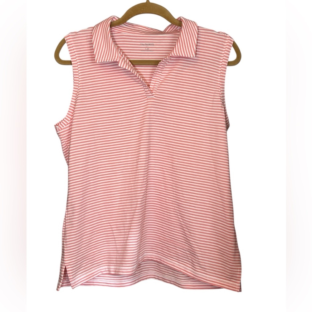 T by Talbots Pink and White Striped Cotton Blend Active Tank Sz LP Tenniscore